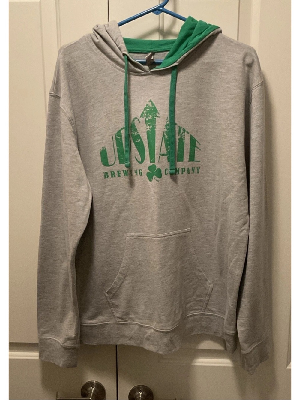 Upstate Brewing Company NY Lightweight Gray/Green Hoodie Shamrock St Pattys L EX